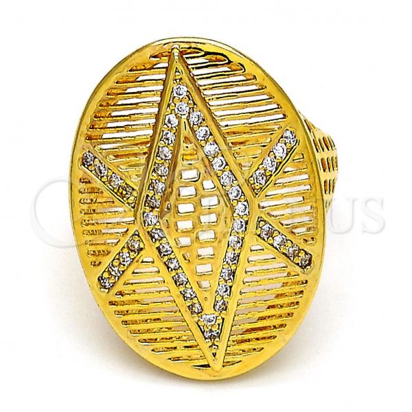 Oro Laminado Multi Stone Ring, Gold Filled Style with White Micro Pave, Polished, Golden Finish, 01.118.0030.07 (Size 7)