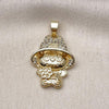 Oro Laminado Fancy Pendant, Gold Filled Style Little Girl and Flower Design, with White Cubic Zirconia, Polished, Golden Finish, 05.283.0002