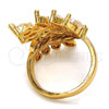 Oro Laminado Multi Stone Ring, Gold Filled Style Leaf Design, with White Cubic Zirconia, Polished, Golden Finish, 01.210.0008.09 (Size 9)