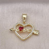 Oro Laminado Fancy Pendant, Gold Filled Style Heart and Arrow Design, with Garnet Cubic Zirconia and White Micro Pave, Polished, Golden Finish, 05.411.0035.1