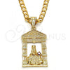 Oro Laminado Religious Pendant, Gold Filled Style Santa Barbara Design, with Garnet Cubic Zirconia, Polished, Golden Finish, 05.120.0051