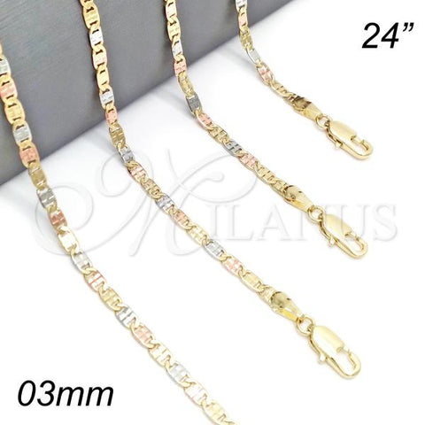 Oro Laminado Basic Necklace, Gold Filled Style Mariner Design, Diamond Cutting Finish, Tricolor, 04.65.0206.24