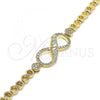 Oro Laminado Fancy Bracelet, Gold Filled Style Infinite Design, with White Cubic Zirconia, Polished, Golden Finish, 03.283.0047.07