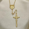 Oro Laminado Thin Rosary, Gold Filled Style Guadalupe and Crucifix Design, Diamond Cutting Finish, Tricolor, 09.380.0005.26