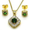 Oro Laminado Earring and Pendant Adult Set, Gold Filled Style with Green Cubic Zirconia and White Micro Pave, Polished, Golden Finish, 10.344.0016.5