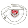 Rhodium Plated Pendant Necklace, Heart Design, with Padparadscha Swarovski Crystals and White Micro Pave, Polished, Rhodium Finish, 04.239.0014.3.16