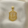 Oro Laminado Fancy Pendant, Gold Filled Style Anchor Design, with White Micro Pave, Polished, Golden Finish, 05.342.0146