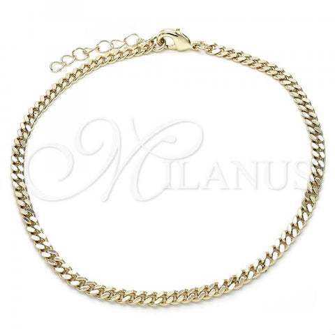 Oro Laminado Basic Anklet, Gold Filled Style Miami Cuban Design, Polished, Golden Finish, 04.213.0169.10