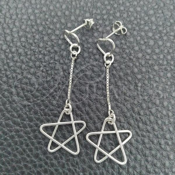 Sterling Silver Long Earring, Star Design, Polished, Silver Finish, 02.397.0036
