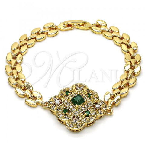 Oro Laminado Fancy Bracelet, Gold Filled Style with Green and White Cubic Zirconia, Polished, Golden Finish, 03.217.0004.1.07