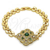 Oro Laminado Fancy Bracelet, Gold Filled Style with Green and White Cubic Zirconia, Polished, Golden Finish, 03.217.0004.1.07