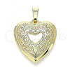 Oro Laminado Locket Pendant, Gold Filled Style Heart and Flower Design, Polished, Golden Finish, 05.117.0013