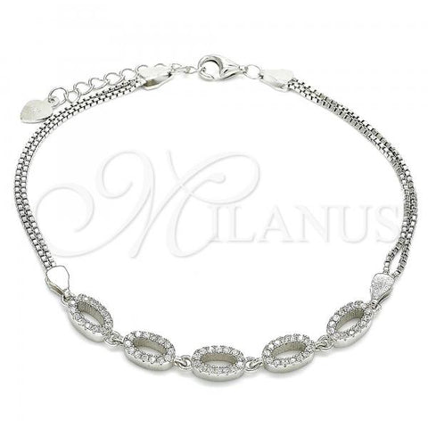 Sterling Silver Fancy Bracelet, with White Cubic Zirconia, Polished, Rhodium Finish, 03.286.0024.07
