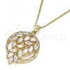 Oro Laminado Pendant Necklace, Gold Filled Style Leaf Design, with White Cubic Zirconia, Polished, Golden Finish, 04.213.0178.20