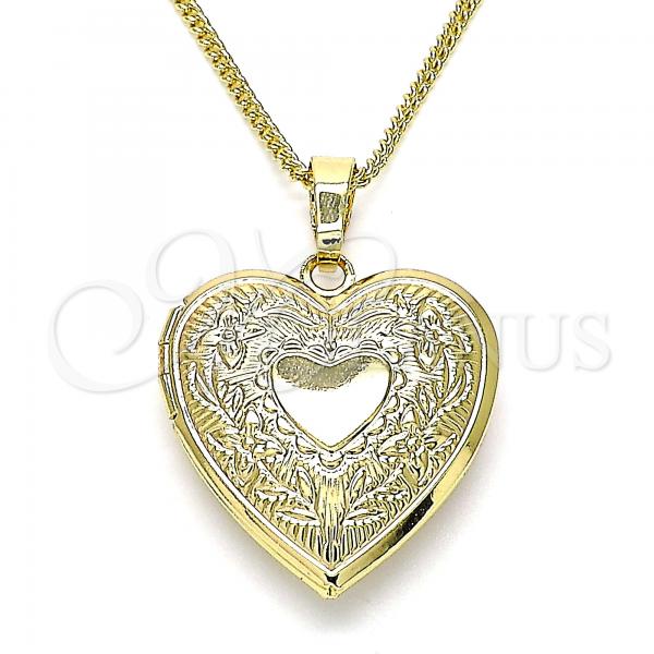 Oro Laminado Pendant Necklace, Gold Filled Style Heart and Flower Design, Polished, Golden Finish, 04.117.0021.20