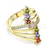Oro Laminado Multi Stone Ring, Gold Filled Style with Multicolor Cubic Zirconia, Polished, Golden Finish, 01.210.0111.08