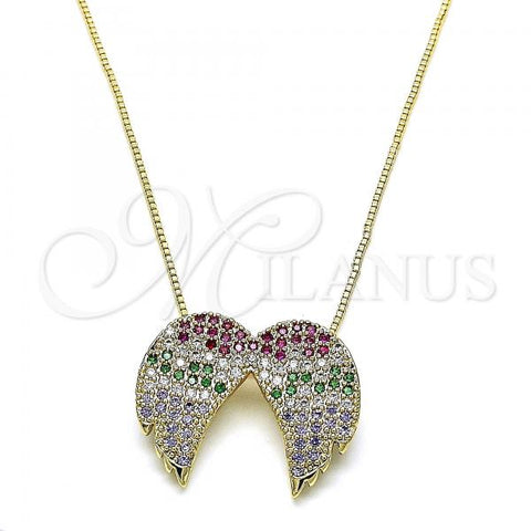 Oro Laminado Pendant Necklace, Gold Filled Style with Multicolor Micro Pave, Polished, Golden Finish, 04.353.0002.18