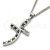 Rhodium Plated Pendant Necklace, with Black and White Cubic Zirconia, Polished, Rhodium Finish, 04.284.0014.6.22