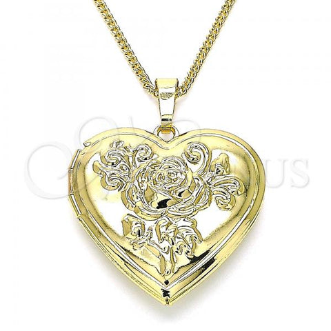 Oro Laminado Pendant Necklace, Gold Filled Style Heart and Flower Design, Polished, Golden Finish, 04.117.0024.20