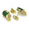 Oro Laminado Stud Earring, Gold Filled Style Elephant Design, with Green Cubic Zirconia and White Micro Pave, Polished, Golden Finish, 02.210.0159.1