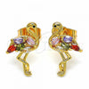 Oro Laminado Stud Earring, Gold Filled Style with Multicolor Cubic Zirconia, Polished, Golden Finish, 02.345.0020