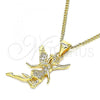 Oro Laminado Pendant Necklace, Gold Filled Style Angel Design, with White Micro Pave, Polished, Golden Finish, 04.156.0443.20