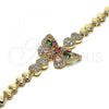 Oro Laminado Fancy Bracelet, Gold Filled Style Butterfly and Heart Design, with Multicolor Cubic Zirconia, Polished, Golden Finish, 03.283.0130.1.07