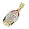 Oro Laminado Religious Pendant, Gold Filled Style Guadalupe Design, with Multicolor Micro Pave, Polished, Tricolor, 05.351.0202.1