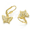 Oro Laminado Dangle Earring, Gold Filled Style Butterfly Design, Diamond Cutting Finish, Golden Finish, 5.123.030