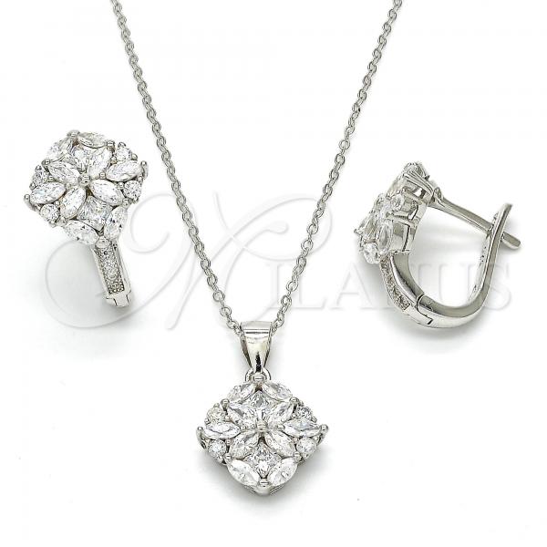 Sterling Silver Earring and Pendant Adult Set, with White Cubic Zirconia, Polished, Rhodium Finish, 10.175.0041