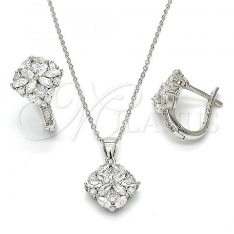 Sterling Silver Earring and Pendant Adult Set, with White Cubic Zirconia, Polished, Rhodium Finish, 10.175.0041
