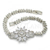 Rhodium Plated Fancy Bracelet, Flower Design, with White Cubic Zirconia, Polished, Rhodium Finish, 03.210.0084.5.08