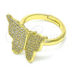 Oro Laminado Multi Stone Ring, Gold Filled Style Butterfly Design, with White Micro Pave, Polished, Golden Finish, 01.341.0049