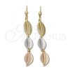 Oro Laminado Long Earring, Gold Filled Style Leaf Design, Diamond Cutting Finish, Tricolor, 5.075.004.1