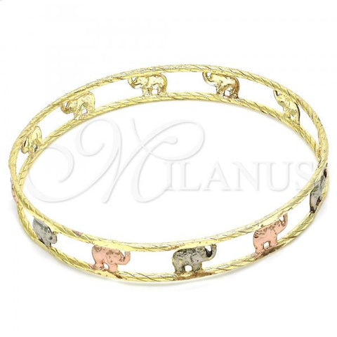 Gold Plated Individual Bangle, Elephant Design, Diamond Cutting Finish, Tricolor, 5.261.004.06 (09 MM Thickness, Size 6 - 2.75 Diameter)