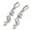 Rhodium Plated Long Earring, Leaf Design, with White Cubic Zirconia, Polished, Rhodium Finish, 02.217.0014.2
