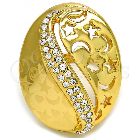 Oro Laminado Multi Stone Ring, Gold Filled Style Star and Moon Design, with White Crystal, Polished, Golden Finish, 01.241.0023.10 (Size 10)