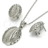 Rhodium Plated Earring and Pendant Adult Set, Teardrop Design, with White Crystal, Polished, Rhodium Finish, 10.160.0151.1
