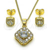 Oro Laminado Earring and Pendant Adult Set, Gold Filled Style with White Micro Pave, Polished, Golden Finish, 10.344.0016