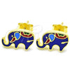 Sterling Silver Stud Earring, Elephant Design, Blue Enamel Finish, Golden Finish, 02.336.0093.2