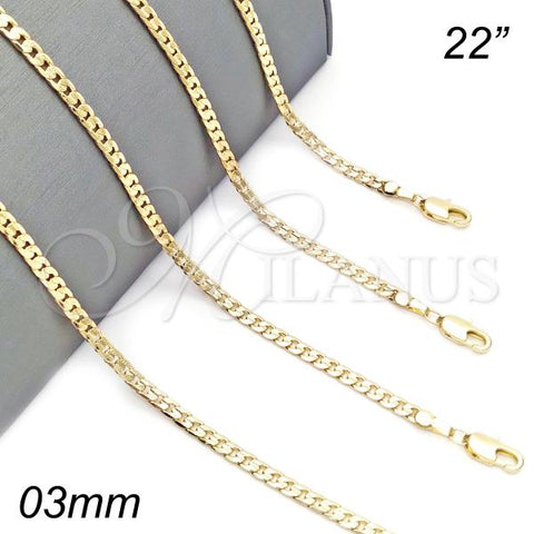 Oro Laminado Basic Necklace, Gold Filled Style Curb Design, Polished, Golden Finish, 04.213.0147.22