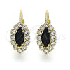 Oro Laminado Leverback Earring, Gold Filled Style Leaf Design, with Black and White Cubic Zirconia, Polished, Golden Finish, 02.122.0082.1