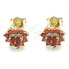 Oro Laminado Stud Earring, Gold Filled Style Heart Design, with Garnet Cubic Zirconia, Polished, Golden Finish, 02.346.0004