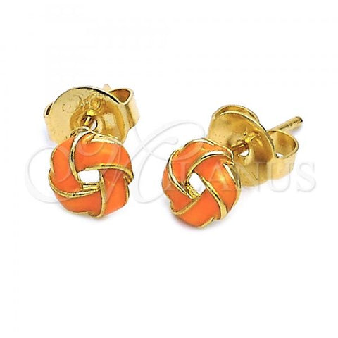 Oro Laminado Stud Earring, Gold Filled Style Love Knot Design, Orange Enamel Finish, Golden Finish, 5.126.052 *PROMO*