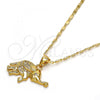 Oro Laminado Pendant Necklace, Gold Filled Style Elephant Design, with White Micro Pave, Polished, Golden Finish, 04.233.0012.18