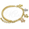 Oro Laminado Charm Bracelet, Gold Filled Style Turtle and Hollow Design, Diamond Cutting Finish, Tricolor, 03.63.1813.1.08