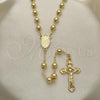 Oro Laminado Medium Rosary, Gold Filled Style Guadalupe and Crucifix Design, Polished, Golden Finish, 09.213.0026.24