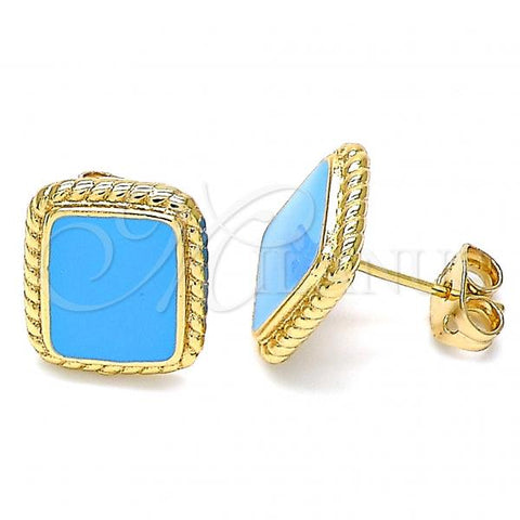 Oro Laminado Stud Earring, Gold Filled Style Turquoise Enamel Finish, Golden Finish, 02.213.0193.3