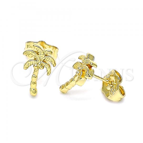 Oro Laminado Stud Earring, Gold Filled Style Tree Design, Polished, Golden Finish, 02.156.0609