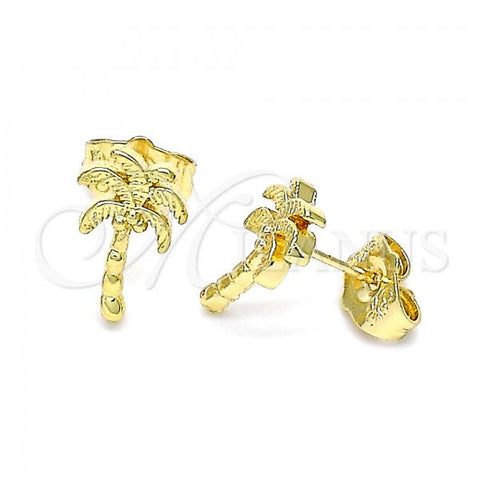 Oro Laminado Stud Earring, Gold Filled Style Tree Design, Polished, Golden Finish, 02.156.0609